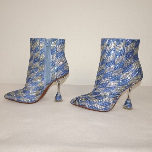 Gianni Bini Alfiee Checkered Rhinestone Flared Heeled Booties Size 5 - Picture 4 of 9